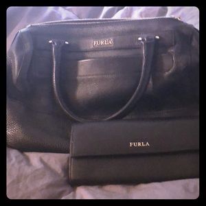 Furla Black Tote w/ matching wallet